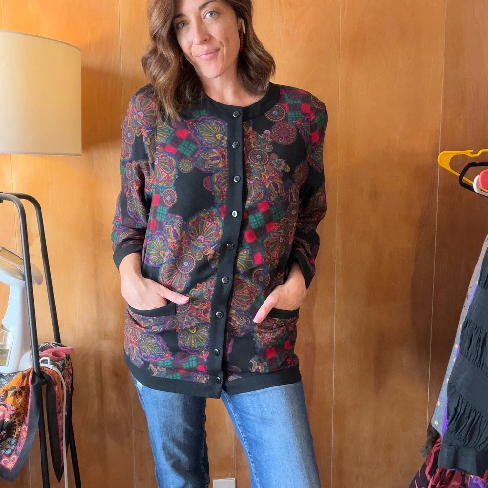 Vintage Gallant Paisley‎ Plaid Print Button Front Jacket Size Large